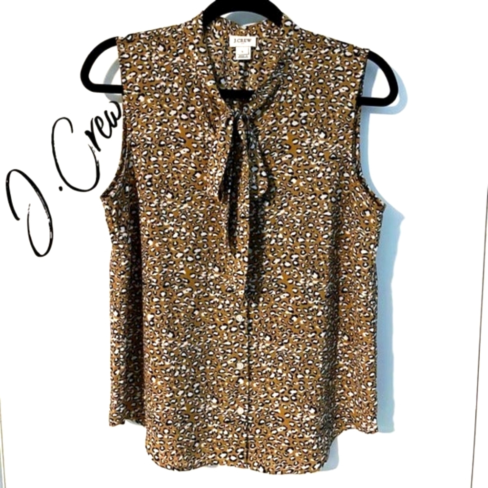 J.Crew Leopard Print Tie-neck Sleeveless Blouse